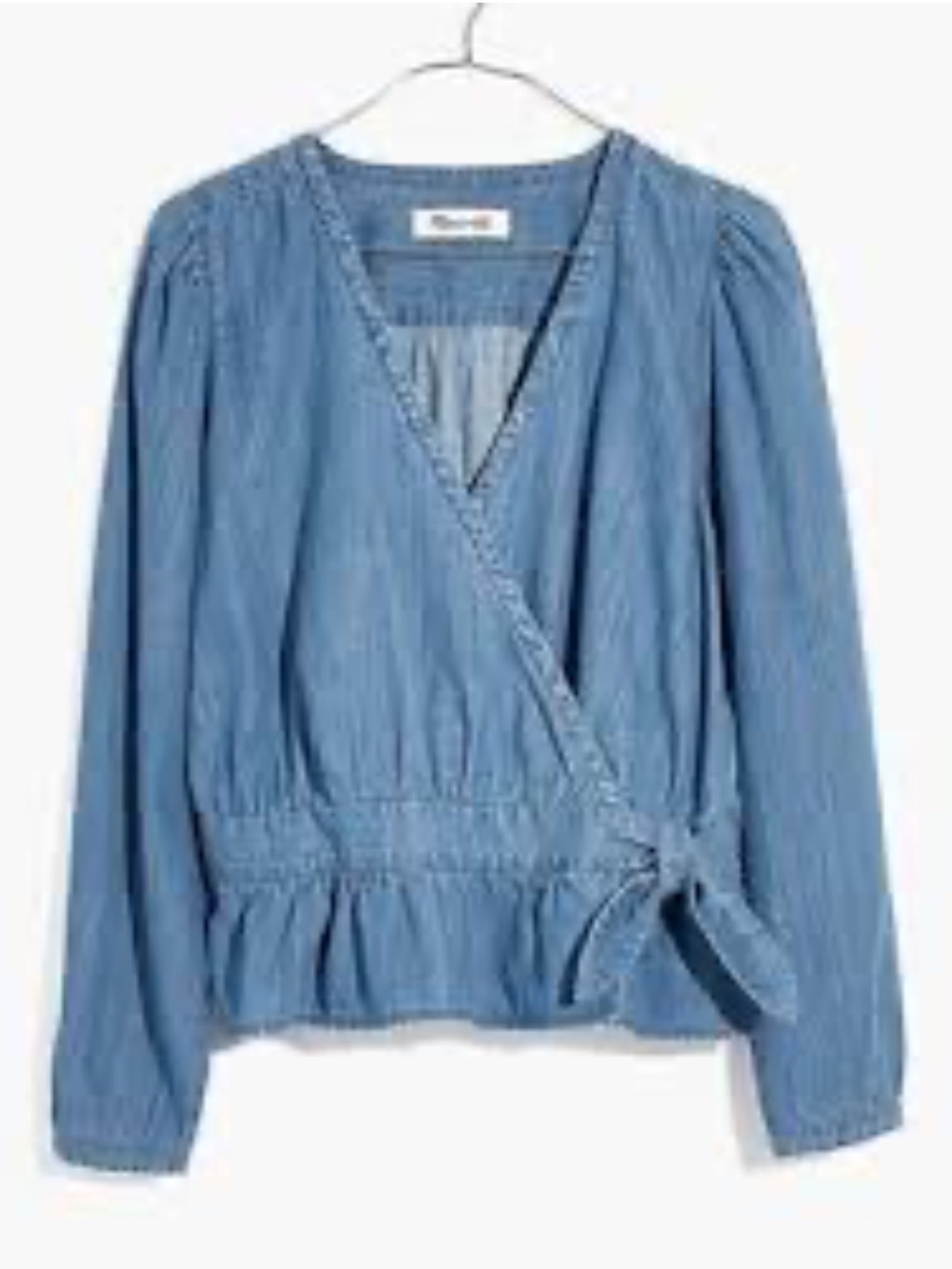 Madewell Denim Puff-Sleeve Peplum Wrap Top Size S